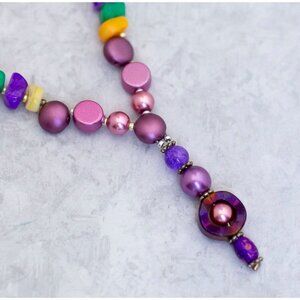 23 inch, Vintage Beaded Pink Beads Sphere Ball Multicolor Necklace - CQ1